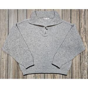 VTG 80s 90s Double Duty Chunky Knit Sweater Gray Black Henley Zip Boxy 1X